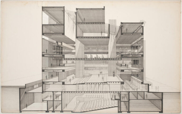 Paul Rudolph Perspective section drawing of the Art and Architecture Building